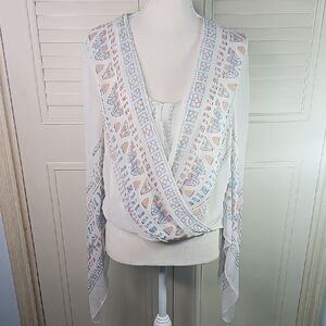 Blouse By BCBGMaxAzria Boho Style Blue Pink Green Size Large
